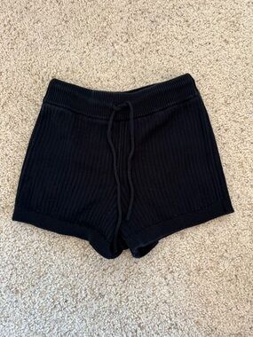 Reformation Black Ribbed Knit Drawstring Shorts